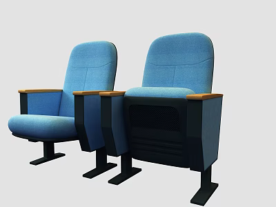 Modern Conference Room Seating With Blue Upholstery And Wooden Armrests 3d model