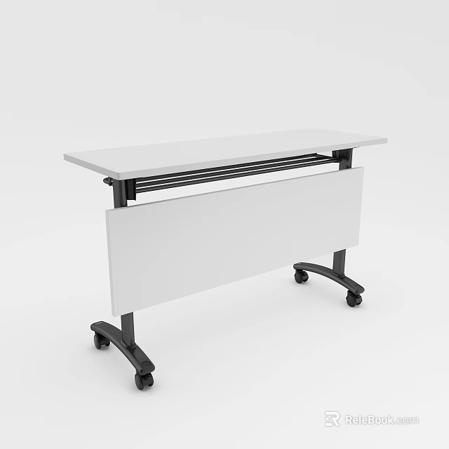 Modern Conference Table With White Top Black Frame And Mobile Wheels Design 3d model