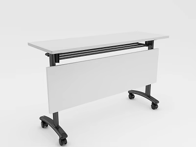 Modern Conference Table With White Top Black Frame And Mobile Wheels Design 3d model