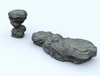 Natural Gray Stones Decorative Stacked And Irregular Shapes On White Background 3d model