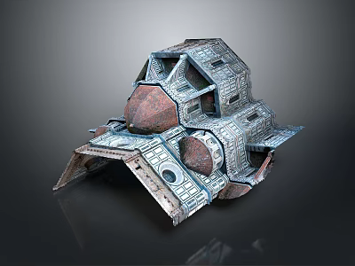 Futuristic Sci Fi Metallic Mechanical Structure With Geometric Design And Circular Components 3d model
