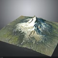 Modern 3D Mountain Terrain Model Featuring Snow Capped Summit Green Landscape And Square Base 3d model