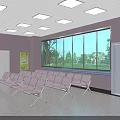 Comfortable Waiting Room With Neatly Arranged Pink Chairs And Large Windows Showing Green Landscape