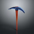 Pickaxe With Blue Head And Orange Handle 3D Render Isolated On Gray Background 3d model