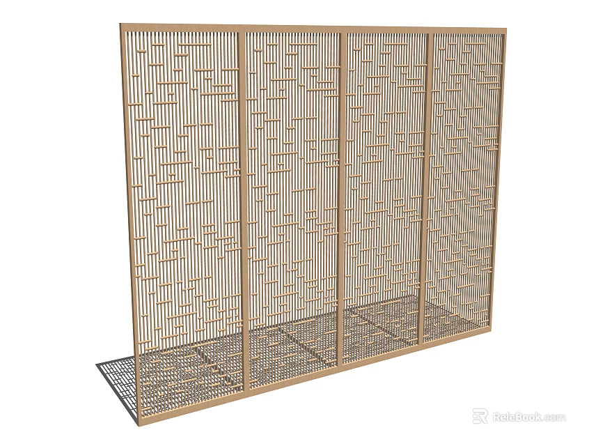 Wooden Room Divider With Vertical Slat Openwork Pattern For Indoor Space 3d model