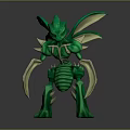Green Monster Game Movie Character with Scaly Skin Spiky Wings and Claws