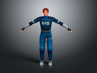 Game Movie Character In Blue Uniform With RPD Logo Arms Outstretched 3D Model Design 3d model