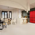 Modern Living and Dining Room Interior With Large Windows City View Light Tones And Sofa