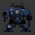 Detailed Blue Armored Battle Mech With Emblem Heavy Weapon And Red Accents