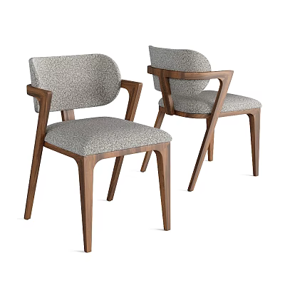 Modern Light Gray Upholstered Dining Chairs With Wooden Frame And Walnut Armrests Set of Two 3d model