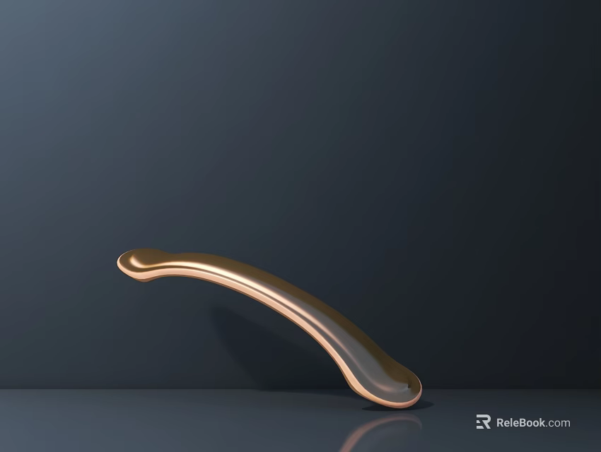 Modern Golden Curved Metal Handle With Sleek Design On Dark Flat Surface 3d model 
