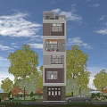 Modern Multi Story Detached Villa With White Brown Exterior Surrounded By Green Trees