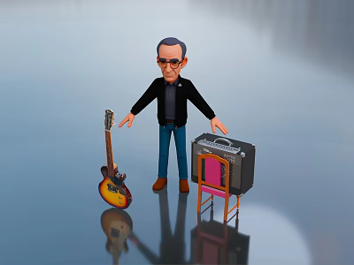 Vintage Household Items Including Acoustic Guitar And Retro TV Set 3d model