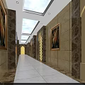 Modern SPA Sauna Interior With Beige Walls Wooden Slat Ceiling And Tiled Floor