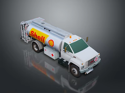Shell White Tanker Truck With Yellow Logo Fuel Delivery Tank And Surface Reflection 3d model