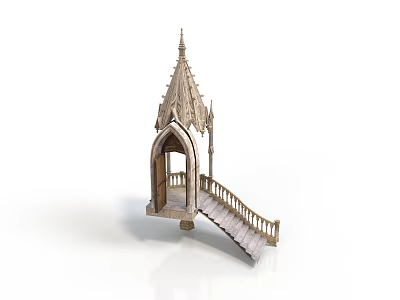 Gothic Style Pavilion Architecture With Spire Arched Door And Staircase 3d model