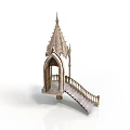 Gothic Style Pavilion Architecture With Spire Arched Door And Staircase