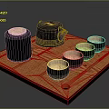 Traditional Ceramic Tea Set With Teapot Caddy Four Tea Cups And Wooden Tray