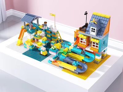 Building Blocks Kids Play Set With Colorful House Slide And Water Pool 3d model