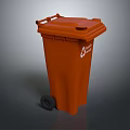 Orange Trash Bin With Lid Wheels And Recycling Logo For Waste Management