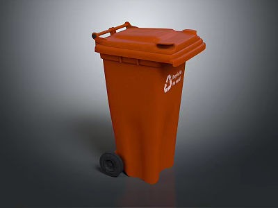 Orange Trash Bin With Lid Wheels And Recycling Logo For Waste Management 3d model