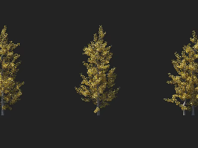 Three Beautiful Arbor Trees With Golden Leaves In Natural Landscape View 3d model