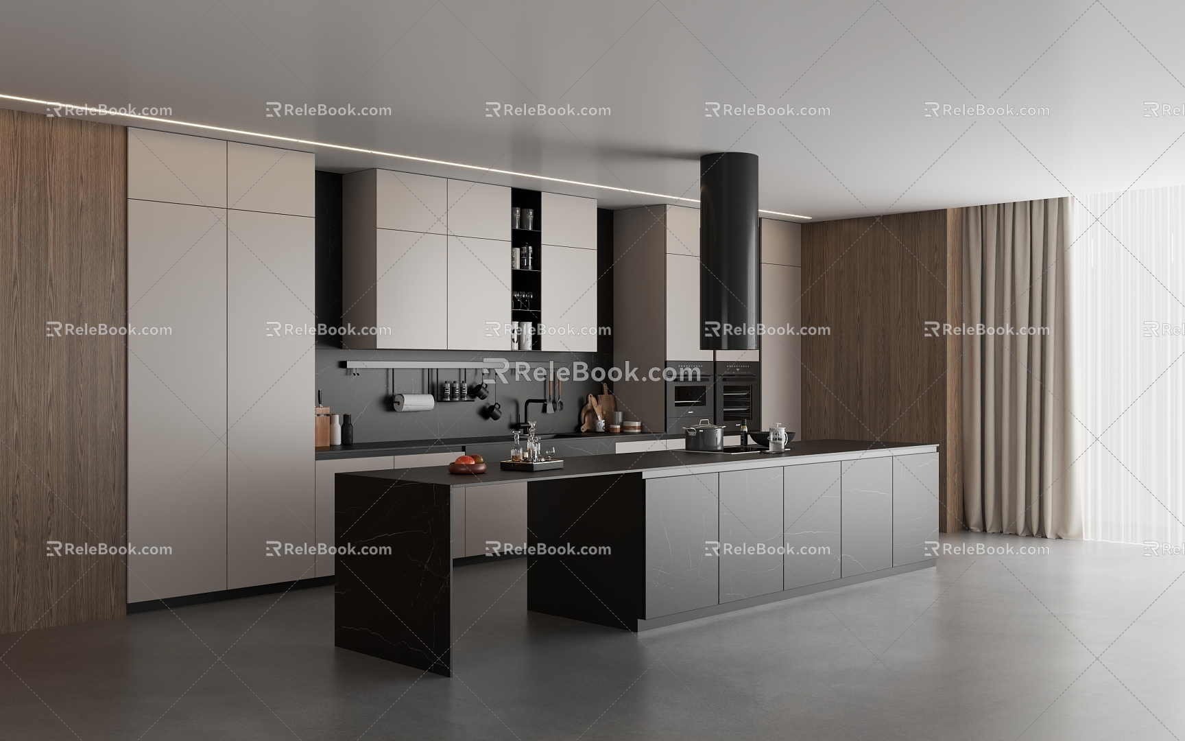 modern kitchen cabinet minimalist space 3d model