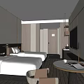 Modern Hotel Room Interior With Two Double Beds Large Windows City View And TV