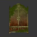 Antique Wooden Cabinet With Carved Design And Green Vine Decoration For Home Storage