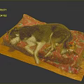 Adorable Dog Resting On Soft Pink Patterned Blanket Over Wooden Mat