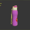 Pink Water Bottle With White Lid Strap And Red Logo Design
