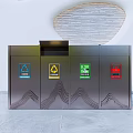 Public Facility Waste Sorting Bins With Multiple Color Coded Compartments And Labels For Public Use 3d model