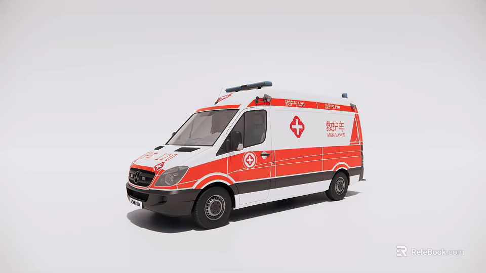 Ambulance Emergency Vehicle With Red White Livery Roof Lights And Medical Cross 3d model 