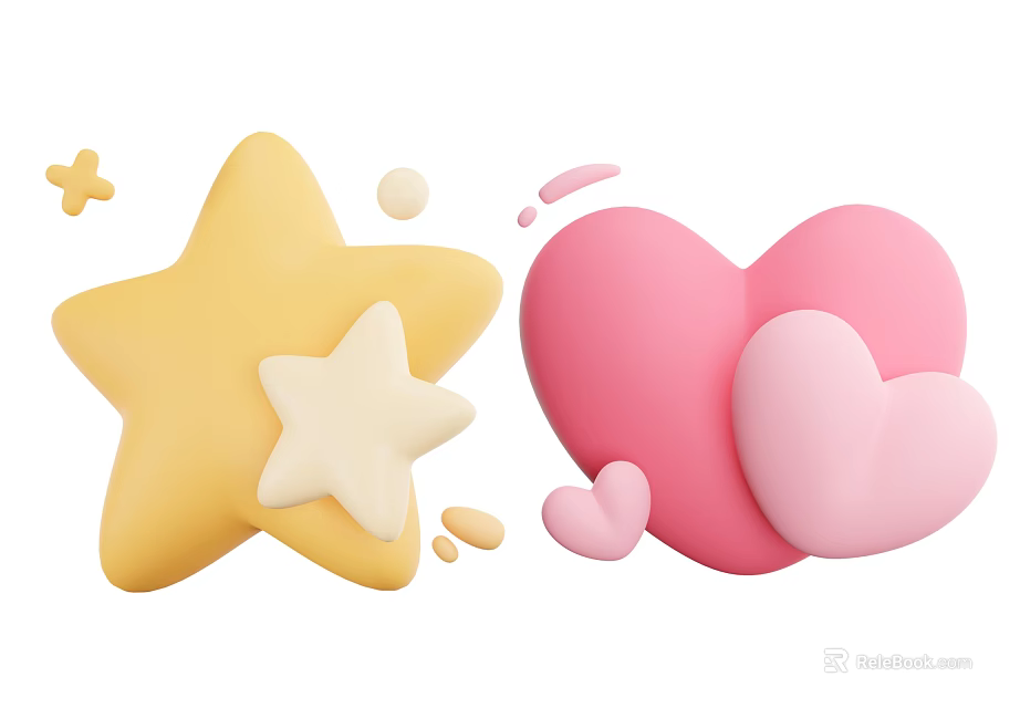 Yellow Star and Pink Heart Decorative Ornament Set with Small Accents for Home Decor 3d model 