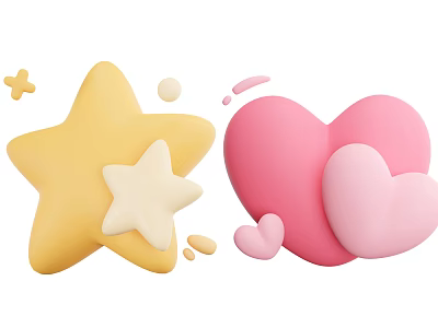 Yellow Star and Pink Heart Decorative Ornament Set with Small Accents for Home Decor 3d model