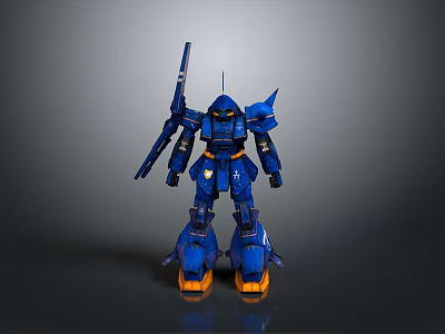 Blue Mecha Robot Character With Armor Weapon And Orange Feet Detailed Design Model 3d model