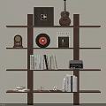 Wooden Wall Mounted Shelf With Guitar Vinyl Record Trophy Books And Radio