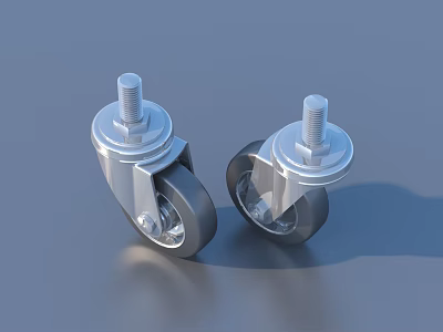 Silver Metal Casters with Black Wheels and Strong Bolt Components 3d model