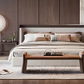 Modern Bedroom Interior Design With Dark Wooden Walls Decorative Art Floor Lamp And Bench