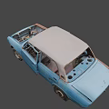 Rusty Blue Vintage Car With Beige Roof And Damaged Exterior Parts