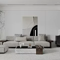 Modern Sofa And Coffee Table Set With Neutral Upholstery Marble Top And Abstract Wall Art 3d model