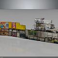 Weathered Multi Story Shop Building Model With Colorful Signs And Reflection