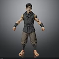 3D Model Man Wearing Sleeveless Dark Vest Brown Pants Arm Wraps Barefoot Standing Pose