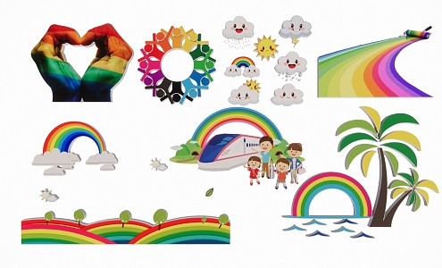 Rainbow Color Strip Watercolor Rainbow streamer silhouette 3d model