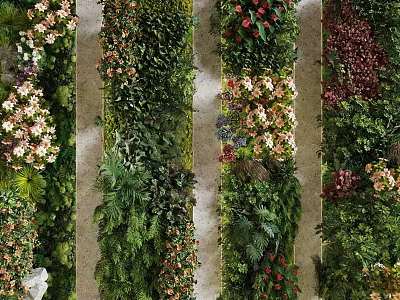 Stunning Living Plant Wall Design With Diverse Greenery And Colorful Blooms 3d model