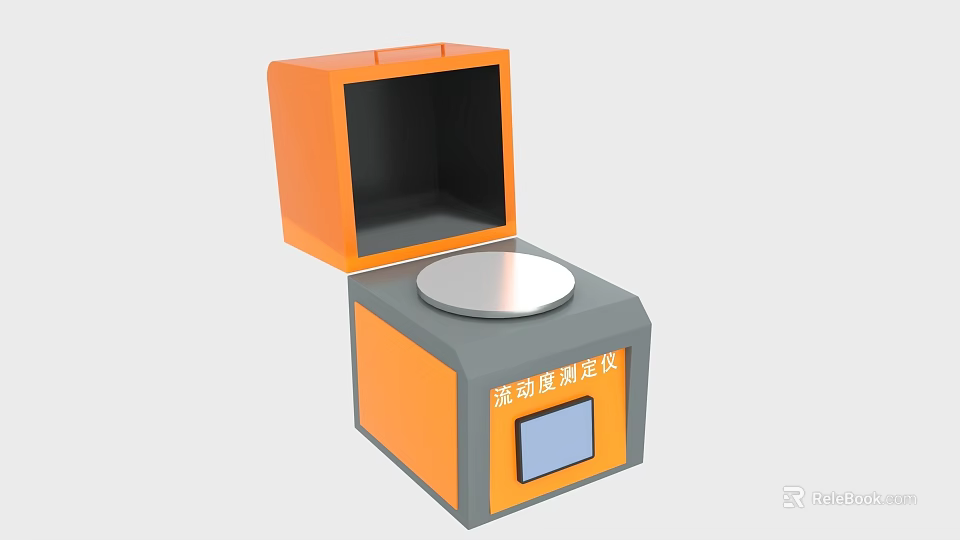 Orange And Gray Flowability Tester With Open Lid Metal Plate And Display Screen 3d model 