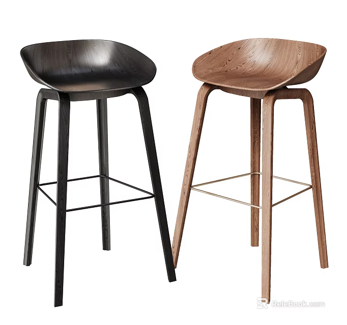 Modern Black and Brown Wooden Bar Stools With Sleek Design and Slim Legs 3d model 