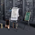 Display of Musical Instruments and Art Supplies with Chalkboards Easels and Artwork