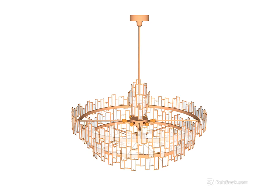 Modern Geometric Chandelier With Brass Frame And Transparent Square Elements 3d model