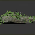 Natural Rock Surface Covered With Lush Green Vines And Purple Flowers